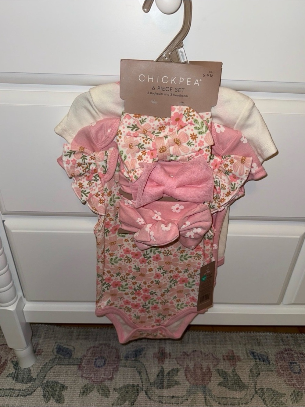 chick pea Pink Floral Bodysuit & Bow Headband Set